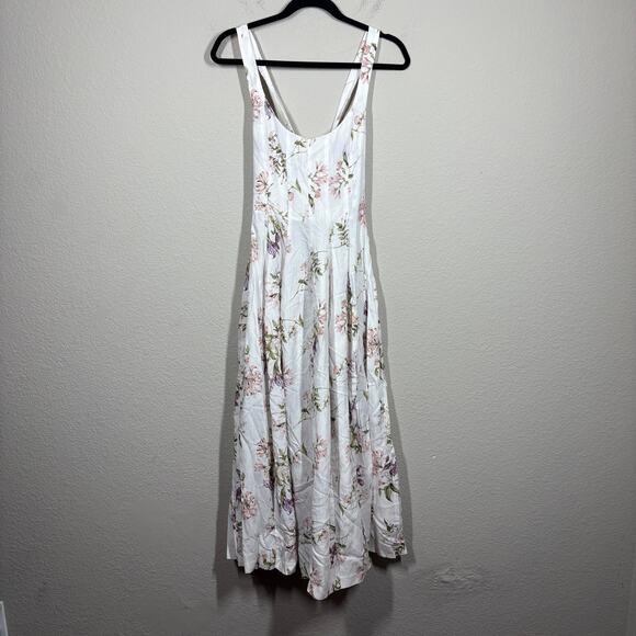 H&M Brock Collection XS Maxi Summer Dress White Floral Linen Blend Sleeveless - Picture 3 of 12